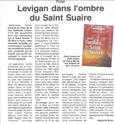 Carine Marret Dans l'ombre du Saint Suaire Commissaire Levigan livre roman policier polar Pays des Alpes-Maritimes